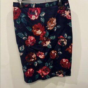 Merona Red and Pink Floral Pencil Skirt Knee-Length